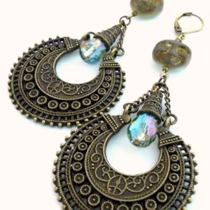 Tribal Style Moon Face Celestial Earrings